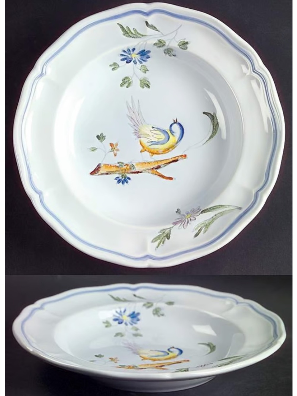 4 LONGCHAMP PEROUGES 8 7/8" RIMMED SOUP BOWLS FRANCE EXCELLENT CONDITION